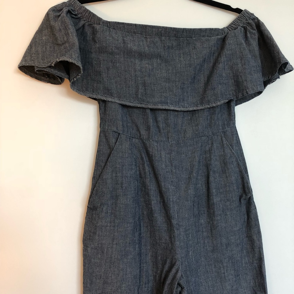 ASOS Denim Off-Shoulder Jumpsuit